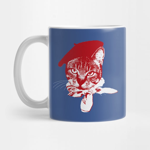 Ooo la la Cat with Beret, Red and White on Blue by otterglot